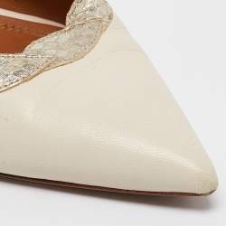 Pre Owned Tory Burch Cream Leather and Embossed Snakeskin Slingback Pumps Size 39