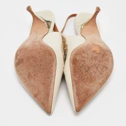 Pre Owned Tory Burch Cream Leather and Embossed Snakeskin Slingback Pumps Size 39