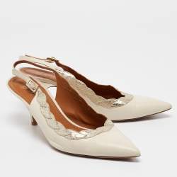 Pre Owned Tory Burch Cream Leather and Embossed Snakeskin Slingback Pumps Size 39