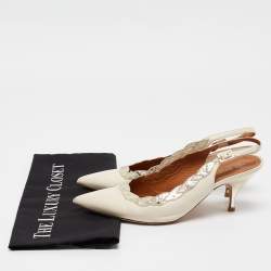 Pre Owned Tory Burch Cream Leather and Embossed Snakeskin Slingback Pumps Size 39