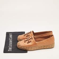 Pre Owned Tory Burch Brown Leather Ines Espadrille Flats Size 37