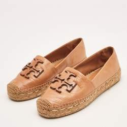 Pre Owned Tory Burch Brown Leather Ines Espadrille Flats Size 37