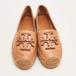 Pre Owned Tory Burch Brown Leather Ines Espadrille Flats Size 37