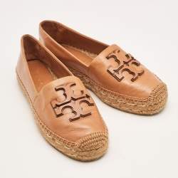 Pre Owned Tory Burch Brown Leather Ines Espadrille Flats Size 37