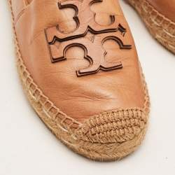 Pre Owned Tory Burch Brown Leather Ines Espadrille Flats Size 37