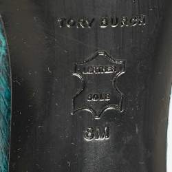 Pre Owned Tory Burch Multicolor Snakeskin Embossed Leather Crystal Embellished Sandals Size 38