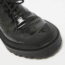 Pre Owned Tory Burch Black Leather Lace Up Derby Size 38