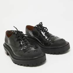 Pre Owned Tory Burch Black Leather Lace Up Derby Size 38