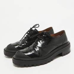 Pre Owned Tory Burch Black Leather Lace Up Derby Size 38