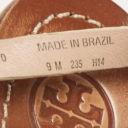 Pre Owned Tory Burch Cream Leather Daisy Wedge Sandals Size 39.5