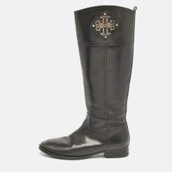 Tory Burch Black Leather Knee Length Boots Size 39.5