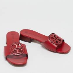Pre Owned Tory Burch Red Leather Bombe Miller Sandals Size 36.5