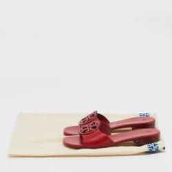 Pre Owned Tory Burch Red Leather Bombe Miller Sandals Size 36.5