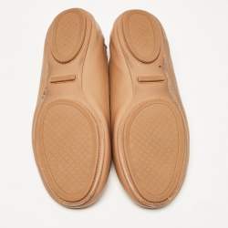 Pre Owned Tory Burch Brown Leather Minnie Travel Ballet Flats Size 39.5