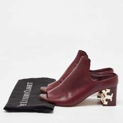Tory Burch Burgundy Leather Block Heel Mules Size 37.5