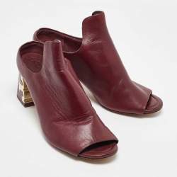 Tory Burch Burgundy Leather Block Heel Mules Size 37.5