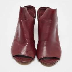 Tory Burch Burgundy Leather Block Heel Mules Size 37.5