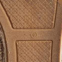 Pre Owned Tory Burch Cream/Brown Canvas Logo Flat Espadrilles Size 39.5