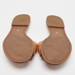 Pre Owned Tory Burch Brown Leather Everly Flat Slides Size 37.5
