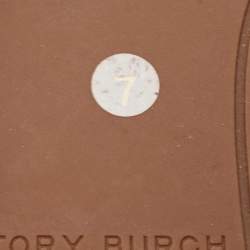 Pre Owned Tory Burch Brown Leather Everly Flat Slides Size 37.5