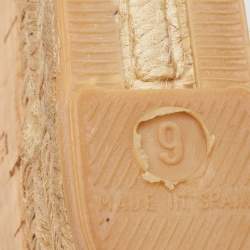 Pre Owned Tory Burch Navy Blue Canvas and Leather Espadrille Platform Cork Wedge Sandals Size 39