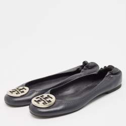 Tory Burch Black Leather Reva Logo Ballet Flats Size 39