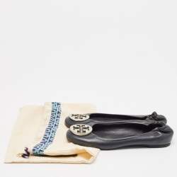 Tory Burch Black Leather Reva Logo Ballet Flats Size 39