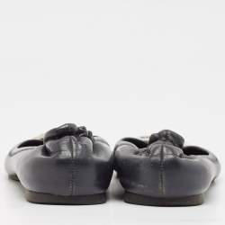 Tory Burch Black Leather Reva Logo Ballet Flats Size 39