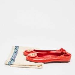 Tory Burch Red Patent Leather Reva Scrunch Ballet Flats Size 38.5