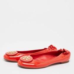 Tory Burch Red Patent Leather Reva Scrunch Ballet Flats Size 38.5