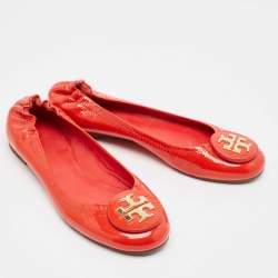 Tory Burch Red Patent Leather Reva Scrunch Ballet Flats Size 38.5