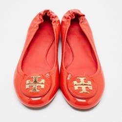 Tory Burch Red Patent Leather Reva Scrunch Ballet Flats Size 38.5