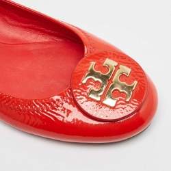 Tory Burch Red Patent Leather Reva Scrunch Ballet Flats Size 38.5