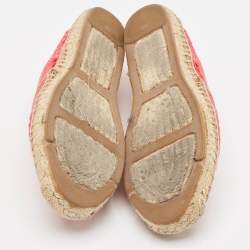 Tory Burch Pink/Brown Lace and Leather Lucia Espadrille Flats Size 37.5