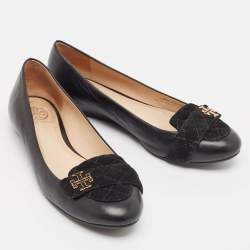 Tory Burch Black Leather and Suede Leila Loafers Size 37.5