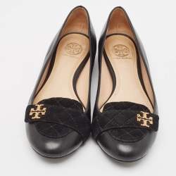 Tory Burch Black Leather and Suede Leila Loafers Size 37.5