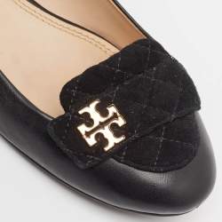 Tory Burch Black Leather and Suede Leila Loafers Size 37.5