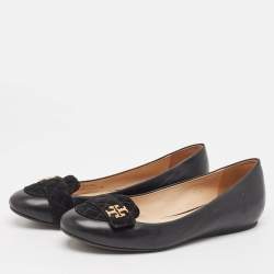 Tory Burch Black Leather and Suede Leila Loafers Size 37.5