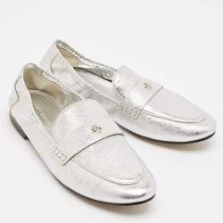 Tory Burch Silver Leather Ballet Loafers Size 38.5