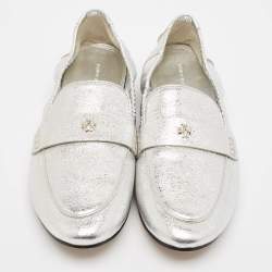 Tory Burch Silver Leather Ballet Loafers Size 38.5