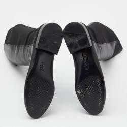 Pre Owned Tory Burch Black Leather Cap Toe Mid Calf Boots Size 39.5