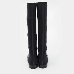 Pre Owned Tory Burch Black Leather Cap Toe Mid Calf Boots Size 39.5