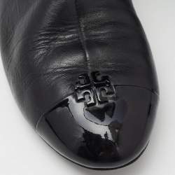 Pre Owned Tory Burch Black Leather Cap Toe Mid Calf Boots Size 39.5