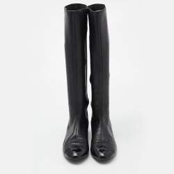Pre Owned Tory Burch Black Leather Cap Toe Mid Calf Boots Size 39.5
