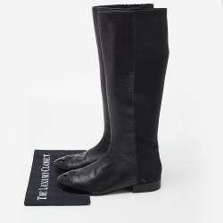 Pre Owned Tory Burch Black Leather Cap Toe Mid Calf Boots Size 39.5