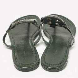 Pre Owned Tory Burch Green Leather Crystals Knotted Miller Thong Flats Size 39
