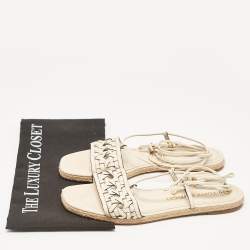Tory Burch Cream Leather Ankle Wrap Flat Slides Size 39