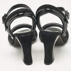 Tory Burch Black Patent Leather and Suede Ankle Strap Sandals Size 39.5