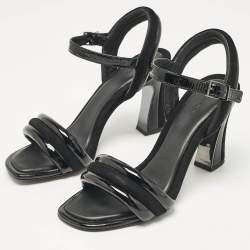 Tory Burch Black Patent Leather and Suede Ankle Strap Sandals Size 39.5