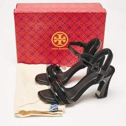 Tory Burch Black Patent Leather and Suede Ankle Strap Sandals Size 39.5